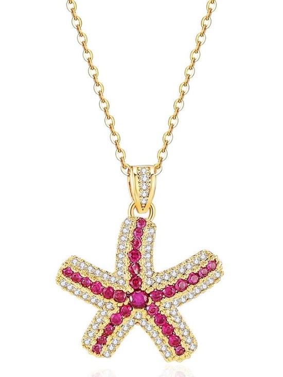 Anthropologie Jewelry - Anthropologie Gold Starfish Necklace with Pink and Clear Stones